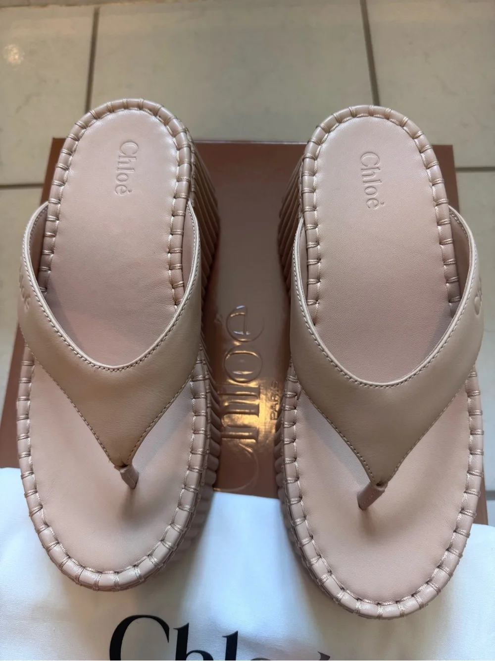 Chloé Nama Wedge Platform Slides Toasted Brown Leather Size 36